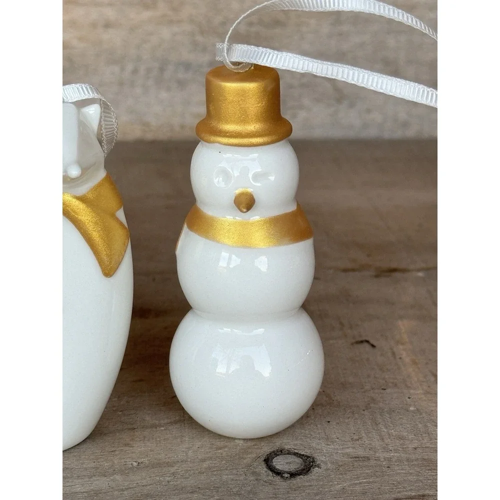Vintage STARBUCKS Christmas Tree Ornaments Set Fox,Snowman, Nutcracker Porcelain